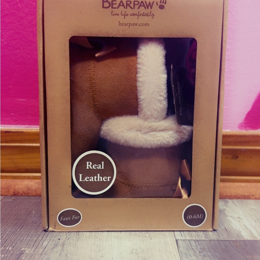 BearPaw Chestnut Baby Booties with Cream Fur